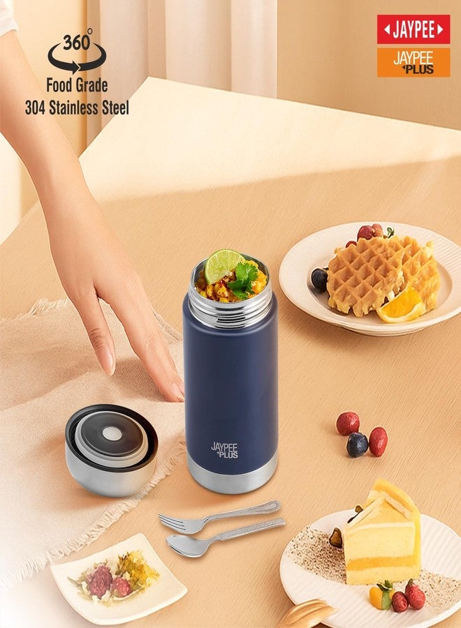 جايبي بلس مرطبان طعام جاي بي بلس نوتري جار من الفولاذ المقاوم للصدأ، معزول بتفريغ الهواء، مع حقيبة وملعقة | حافظ للحرارة والبرودة | جدار مزدوج مقاوم للخدش، مثالي للمكتب والمدرسة والنادي الرياضي والسفر | 550 مل، أزرق - Image 2